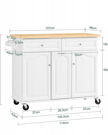 SoBuy Apatinė virtuvinė salos tipo spintelė su stalčiais ir spintelėmis, balta FKW100-WN