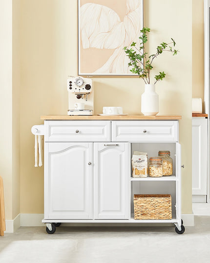 SoBuy Apatinė virtuvinė salos tipo spintelė su stalčiais ir spintelėmis, balta FKW100-WN