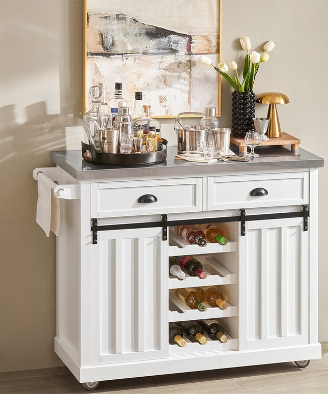 SoBuy Virtuvinė spintelė su stumdomomis durimis ir vyno lentyna FKW94-W