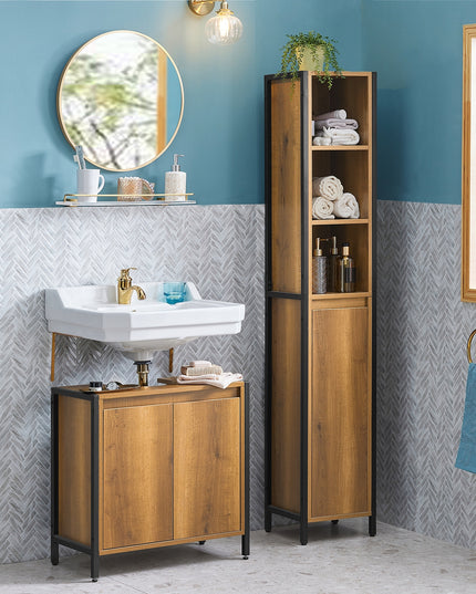 SoBuy Vonios spintelė po praustuvu, su lentynomis už durų BZR63-PF