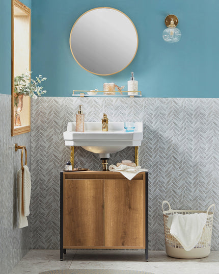 SoBuy Vonios spintelė po praustuvu, su lentynomis už durų BZR63-PF