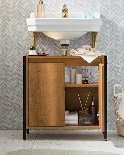 SoBuy Vonios spintelė po praustuvu, su lentynomis už durų BZR63-PF