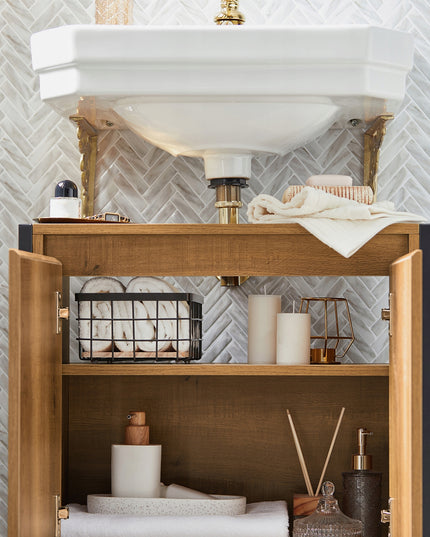 SoBuy Vonios spintelė po praustuvu, su lentynomis už durų BZR63-PF