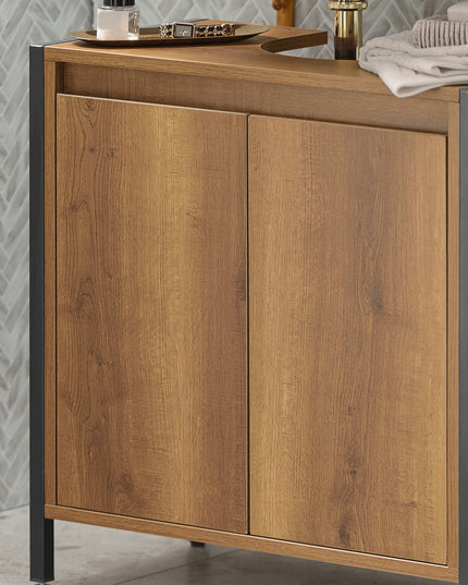 SoBuy Vonios spintelė po praustuvu, su lentynomis už durų BZR63-PF