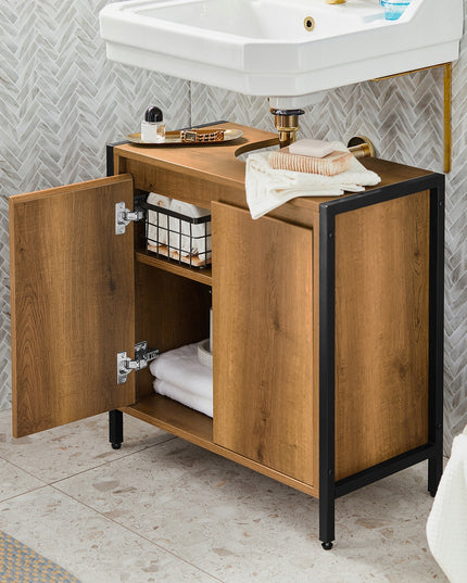 SoBuy Vonios spintelė po praustuvu, su lentynomis už durų BZR63-PF