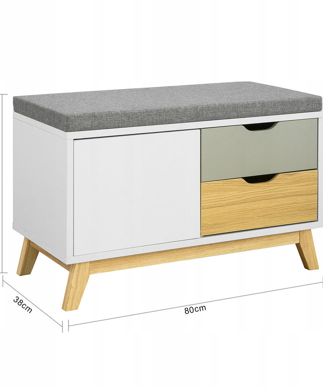 Batų spintelė su sėdyne ir 2 stalčiais balta FSR92-W SoBuy