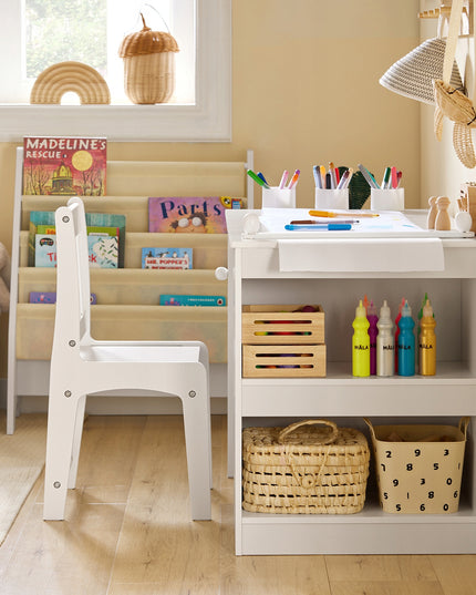 SoBuy Rinkinys Stalas ir Kėdė Piešimui, Lentyna, Rašomasis Stalas, Vaikams KMB60-W