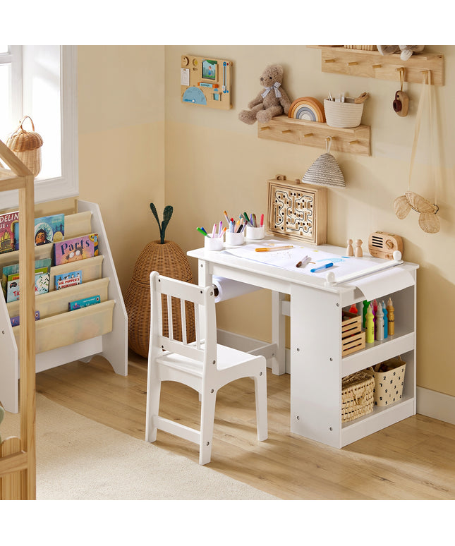 SoBuy Rinkinys Stalas ir Kėdė Piešimui, Lentyna, Rašomasis Stalas, Vaikams KMB60-W