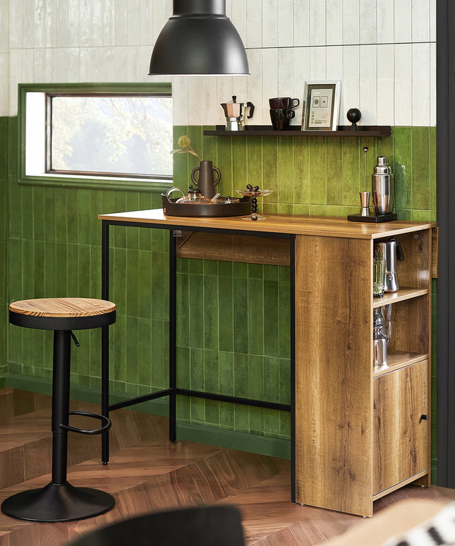 Sobuy Virtuvinis baro stalas ąžuolinis su lentyna ir spintele, lofto stiliaus valgomajam FWT98-PF