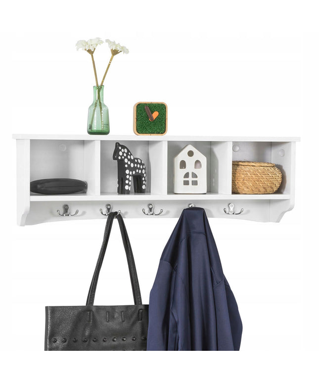 Sobuy Sieninė spintelė Lentyna su 5 kabliukais Sandėliukas virtuvei prieškambariui FRG48-L-W