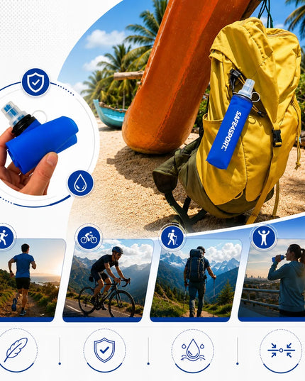 Safe4sport Soft Flask 250 ml – sulankstomas minkštas bėgimo buteliukas su rankena, mėlynas