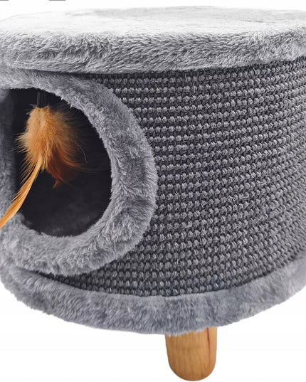 Tvirta katės draskyklė-namelis su plunksnele ir guoliu, 38 cm