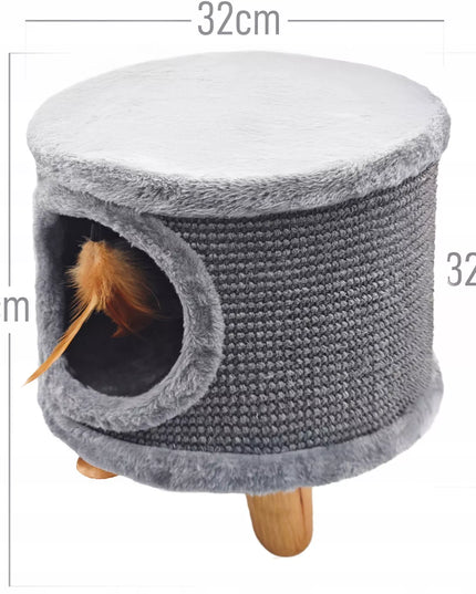 Tvirta katės draskyklė-namelis su plunksnele ir guoliu, 38 cm