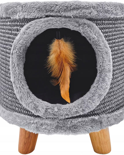 Tvirta katės draskyklė-namelis su plunksnele ir guoliu, 38 cm