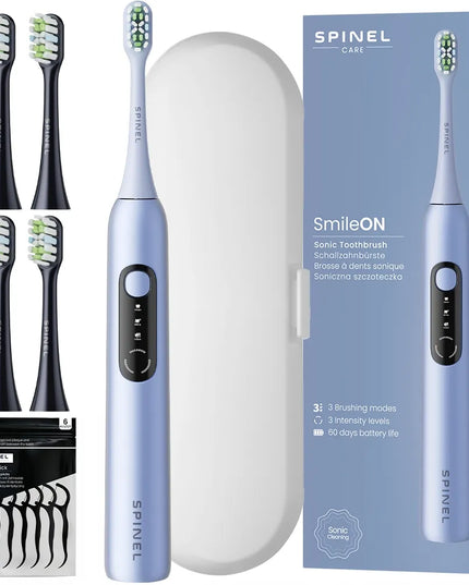 Soninis dantų šepetėlis SPINEL CARE SmileOn mėlynas, 3 režimai, dėklas, 4 galvutės