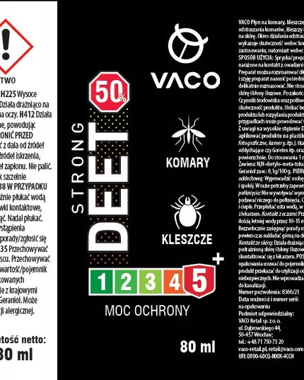 Repelentinis purškalas nuo uodų ir erkių VACO Strong 50, 80 ml, 50% DEET