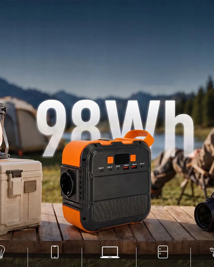 Nešiojama energijos stotelė Bedee, 98 Wh, 26 400 mAh, AC išvestis 120 W, skirta naudoti lauke ir dingus elektrai