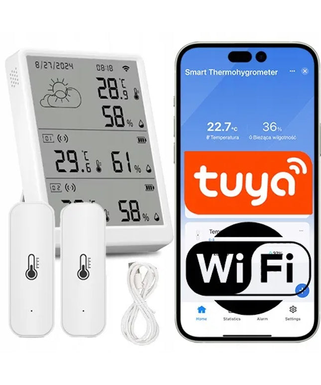 Orai stotelė su 2 išoriniais temperatūros ir drėgmės jutikliais WiFi TUYA