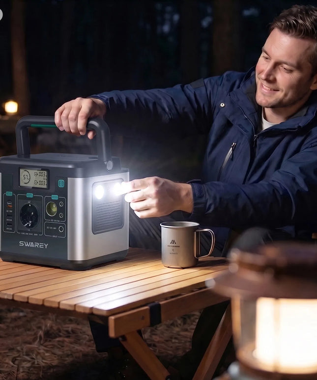 Swarey S160 Max nešiojamoji elektros stotelė, 333 Wh, 350 W (iki 700 W), skirta įkrauti saulės energija