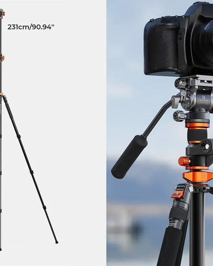 Fotografinis trikojis-monopodas vaizdo įrašams, 240 cm, K&F T254A7 + skysčio galvutė FH-03