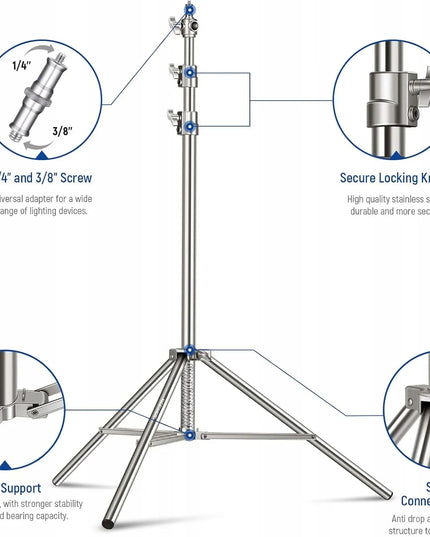 Neewer 220 cm apšvietimo stovas iš nerūdijančiojo plieno, „Heavy Duty“, iki 10 kg