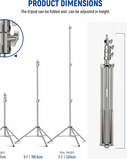 Neewer 220 cm apšvietimo stovas iš nerūdijančiojo plieno, „Heavy Duty“, iki 10 kg