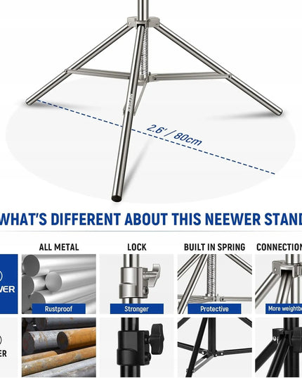 Neewer 220 cm apšvietimo stovas iš nerūdijančiojo plieno, „Heavy Duty“, iki 10 kg