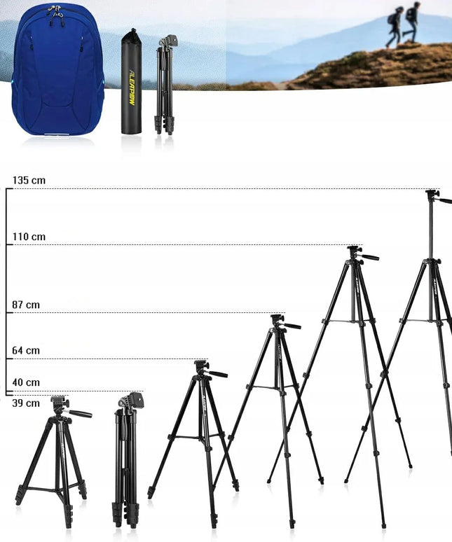 Trikojis stovas 136 cm asmenukėms, nuotolinio valdymo pultelis, telefono laikiklis, aliuminis, dėklas