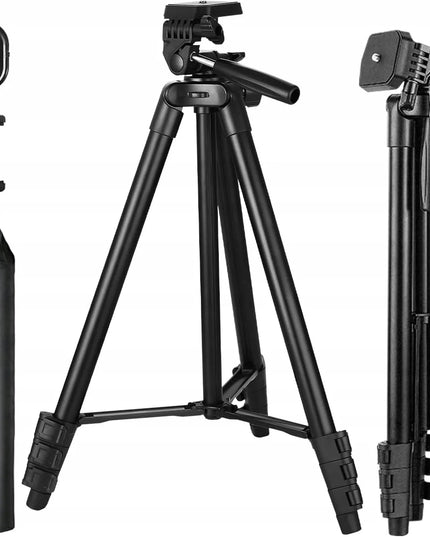 Trikojis stovas 136 cm asmenukėms, nuotolinio valdymo pultelis, telefono laikiklis, aliuminis, dėklas