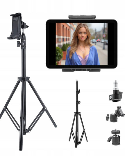 Universalaus 160 cm trikojo stovas su laikikliu fotoaparatui, telefonui ir planšetei, 3,5–10″