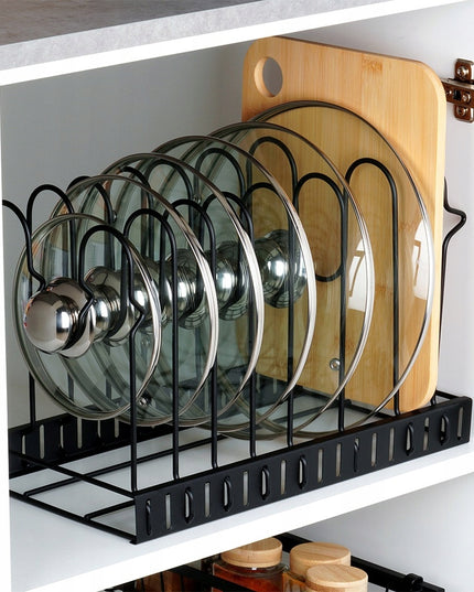 Stovas virtuvinis organizatorius lentyna laikiklis puodams keptuvėms dangteliams lėkštėms
