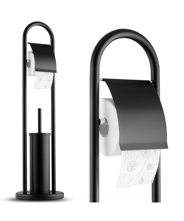 Juodas vonios stovas tualetiniam popieriui ir unitazo šepečiui, loft stiliaus laikiklis