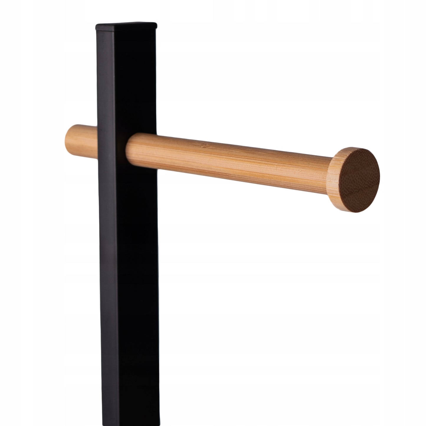 Juodas bambukinis stovas laikiklis tualetiniam popieriui, WC, 3 ritinėliams.