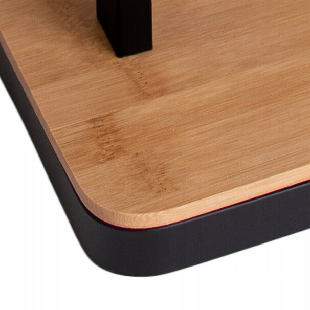 Juodas bambukinis stovas laikiklis tualetiniam popieriui, WC, 3 ritinėliams.