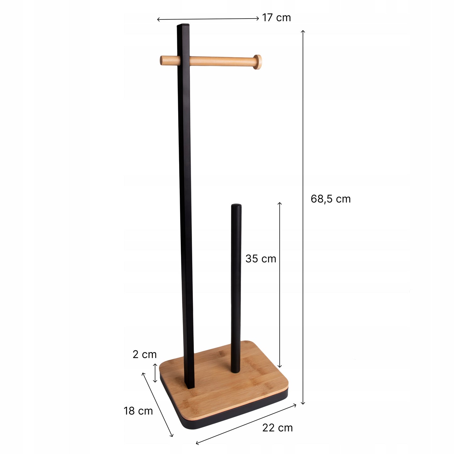 Juodas bambukinis stovas laikiklis tualetiniam popieriui, WC, 3 ritinėliams.