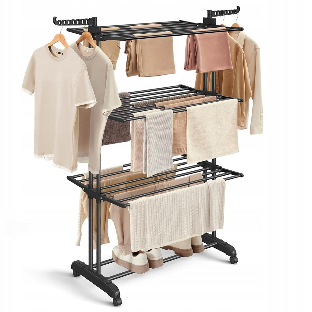 Didelė vertikali juoda metalinė XXL drabužių ir apatinių skalbinių džiovykla