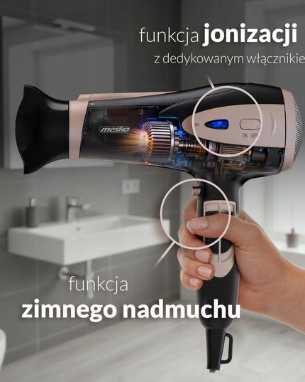 Mesko MS 2287 plaukų džiovintuvas, 2400 W, su jonizacija, šalto oro srove, koncentratoriumi ir difuzoriumi