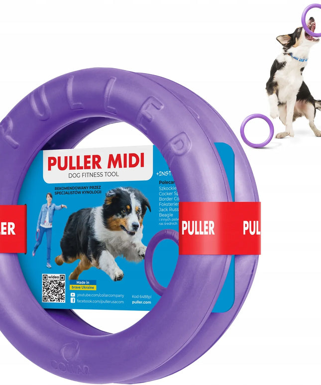 Virvutinis žaislas PULLER Midi 19,5 cm – patvarus žaislas vidutinio dydžio šunims, 2 žiedai
