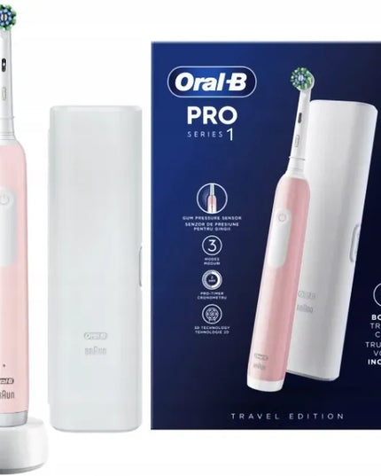 Elektrinis dantų šepetėlis Oral-B Pro 1 Series, rožinis, su kelioniniu dėklu