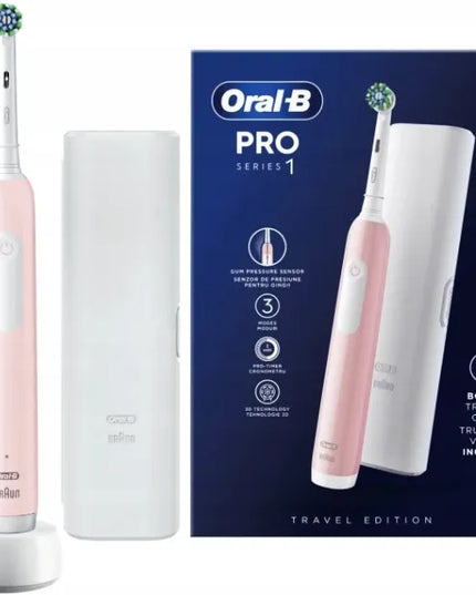 Elektrinis dantų šepetėlis Oral-B Pro 1 Series, rožinis, su kelioniniu dėklu