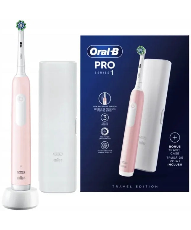 Elektrinis dantų šepetėlis Oral-B Pro 1 Series, rožinis, su kelioniniu dėklu