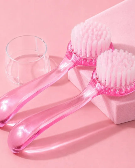 SEOL COSMETICS rožinis rankinis veido valymo, šveitimo ir masažo šepetėlis nagų dulkėms pašalinti