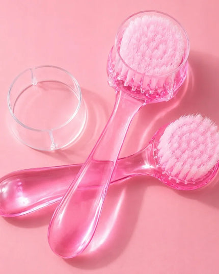 SEOL COSMETICS rožinis rankinis veido valymo, šveitimo ir masažo šepetėlis nagų dulkėms pašalinti