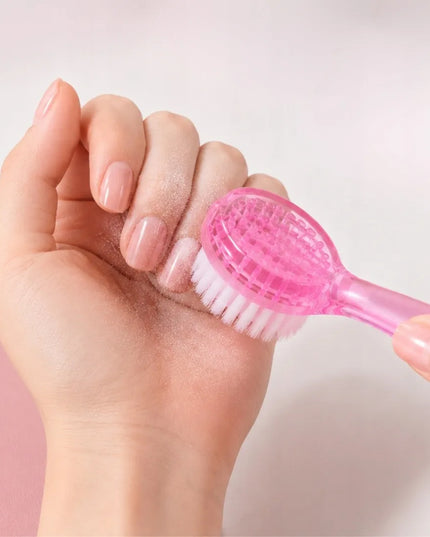 SEOL COSMETICS rožinis rankinis veido valymo, šveitimo ir masažo šepetėlis nagų dulkėms pašalinti