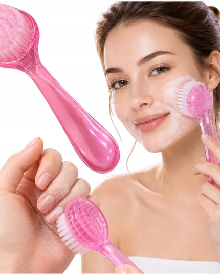 SEOL COSMETICS rožinis rankinis veido valymo, šveitimo ir masažo šepetėlis nagų dulkėms pašalinti