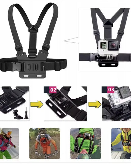 Sunnylife krūtinės laikiklis su diržais GoPro Hero, DJI Osmo Action ir Pocket kameroms