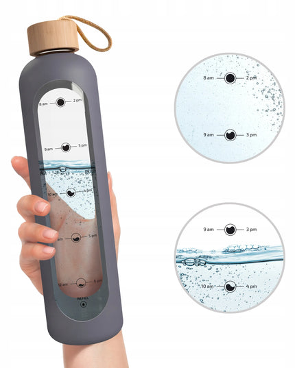 Daugkartinis sandarus motyvacinis stiklinis vandens butelis „AquaFloow“, 1 l