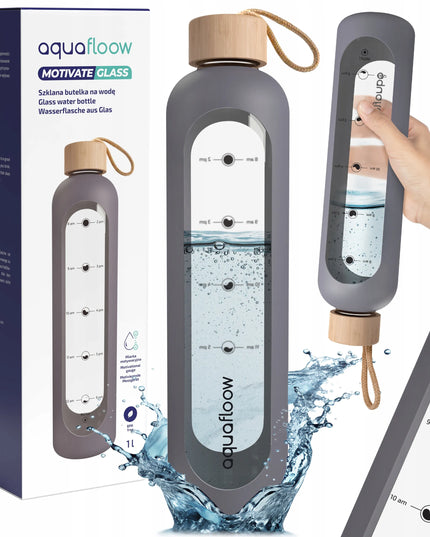 Daugkartinis sandarus motyvacinis stiklinis vandens butelis „AquaFloow“, 1 l