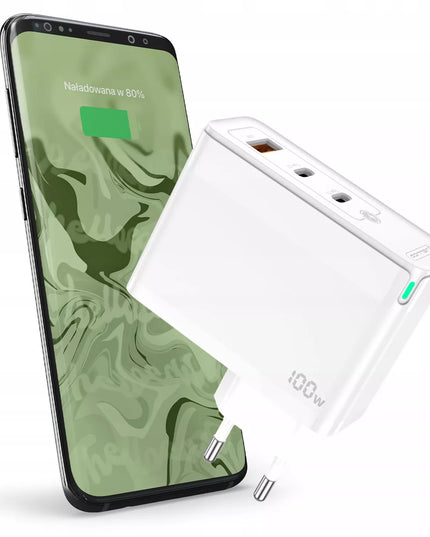 Spartusis sieninis įkroviklis 100W 2x USB-C 1x USB Quick Charge 3.0 PD galingas