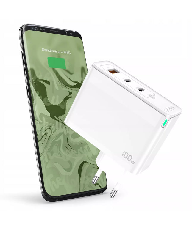 Spartusis sieninis įkroviklis 100W 2x USB-C 1x USB Quick Charge 3.0 PD galingas